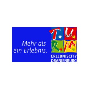 Logo T.U.R.M. ErlebnisCity Oranienburg mit Slogan Mehr als ein Erlebnis
