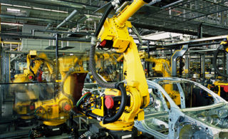 Automotive industry robotic assembly line